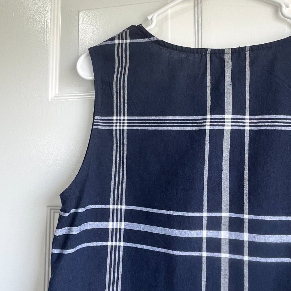 Navy Blue and White Plaid 100% Cotton Cottagecore Tank Midi Dress Size Large - Picture 5 of 8